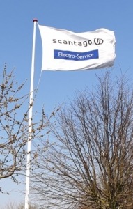 Scantago Electro Service (hvidt flag med blå logo)